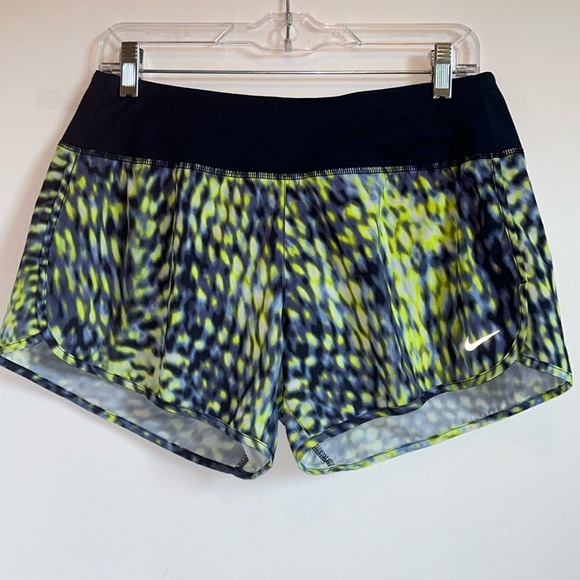 Nike DRI-FIT “Tempo” Navy  Yellow Running Shorts Women’s M SUMMER SALE $10 - Picture 1 of 8